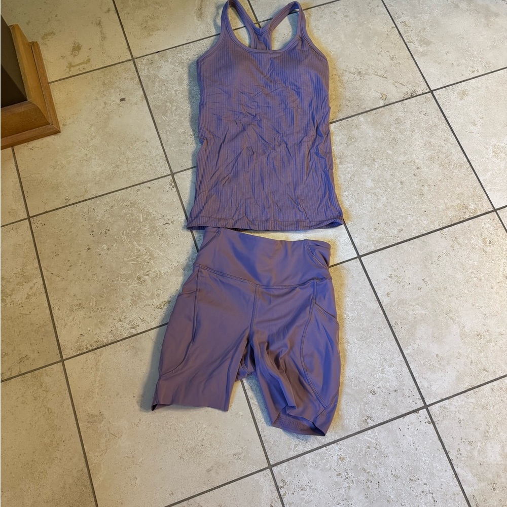 Lululemon Lavendar Lux Ebb Flow Tank and Fast Free 6” Shorts Size 4